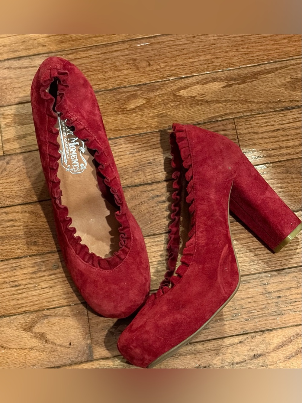 JEFFERY CAMPBELL Emily Size 7.5 Great Moments Pump Red Suede Type 3.5 Heel